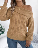 Skew Neck Long Sleeve Cable Knit Sweater