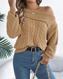 Skew Neck Long Sleeve Cable Knit Sweater