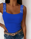 Rhinestone Embellished Thick Strap Tank Top
