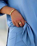 Round Neck Short Sleeve Slit Top and Casual Shorts Set with Single Pocket