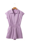 Orchid Bouquet Short Sleeve Zipper Collared Elastic High Waist Romper