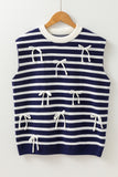 Blue Stripe Knitted Bow Decor Sweater Vest