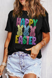 Black Glittering Bunny HAPPY EASTER Graphic T Shirt