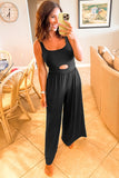 Black Peekaboo Wide Leg Square Neck Sleeveless Jumpsuit