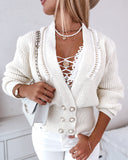 Pearls Decor Frill Hem Knit Cardigan