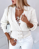 Pearls Decor Frill Hem Knit Cardigan