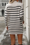 Apricot Stripe Long Sleeve High Neck Sweater Dress