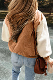 Buckskin Corduroy Fleece Patchwork Buttoned Bomber Jacket