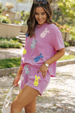 Phalaenopsis Ribbed Sequined Easter Bunny Graphic Tee and Short Set