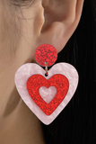 Pink Double Heart Shape Dangle Stud Earrings