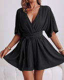 V Neck Half Sleeve Tied Detail Romper