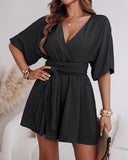 V Neck Half Sleeve Tied Detail Romper