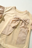 Parchment Two Tones Ribbon Bow Ruffle Sleeve Top