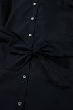 Black Button Up Tie Waist Puff Sleeve Mini Dress