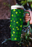 Dark Green St. Patricks Shamrock Print Handle Vacuum Cup 1200ml