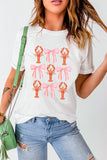 White Crawfish Bow Printed Summer T Shirt