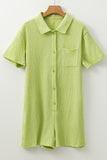 Meadow Mist Green Textured Short Sleeve Patched Pocket Buttoned Shirt Romper