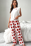 Red Ruffled Tank Top And Heart Print Pants Lounge Set