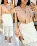 Casual Hollow out Crochet Mid Calf Skirt