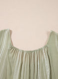 Laurel Green Stripes Ruffled Sleeve Shirred Round Neck Loose Fit Tank Top