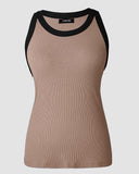 Contrast Binding Tank Tops Summer Sleeveless Basic Cami Top Shirt Slim Knit Ribbed Racerback Blouses