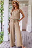 Goat Buttoned Vest Drawstring Wide Leg Pants 2pcs Set