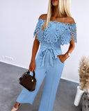 Eyelet Embroidery Off Shoulder Jumpsuit