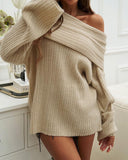 Off Shoulder Long Sleeve Oversized Knit Sweater