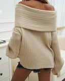 Off Shoulder Long Sleeve Oversized Knit Sweater