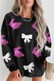 Black Sequined Bunny Bow Easter Fashion Corded Sweatshirt