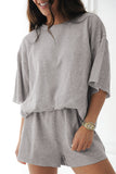 Gray Solid Color Loose Tee 2 Piece Shorts Set