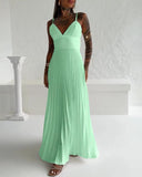 Bandeau Sleeveless Pleated Dress Elegant Flowy A Line Maxi Dress