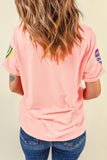 Pink Sequined Easter Egg Patched Print Holiday Tee
