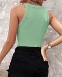Rhinestone Contrast Sequin Keyhole Neck Sleeveless Slim Fit Elasticity Ribbed Top Elegant Tank