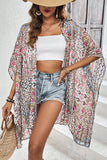 Apricot Floral Print Short Wide Sleeve Open Front Loose Kimono