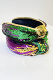 Gold Mardi Gras Sequined Bow Knot Wide Headband