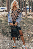 Brown Leopard Print V Neck Half Sleeve Oversized Tee