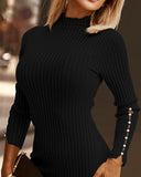 Mock Neck Beaded Knit Bodycon Dress