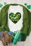 White Clover Heart Printed St Patricks Day T Shirt