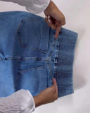 Back Shirred Button Front High Waist Jeans