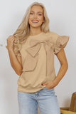 Parchment Two Tones Ribbon Bow Ruffle Sleeve Top