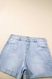 Beau Blue Folded Edge High Waist Plus Size Denim Shorts