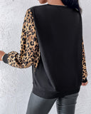 Leopard Pattern Pullover Knit Sweater Crewneck Long Sleeve Tops