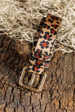 Camel Western Leopard Print PU Leather Wide Waist Belt