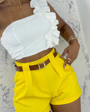 High Waist Ruched Shorts Casual Loose Fit Pocket Design Summer Shorts