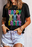 Black Glittering Bunny HAPPY EASTER Graphic T Shirt