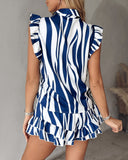 Striped Flutter Sleeve Buttoned Shirt & Ruffles Skorts Set