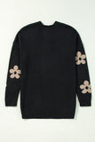Black Floral Print Knitted Open Front Loose Cardigan