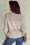 Brown Eyelet Pattern Detail V Neck Drop Shoulder Sweater