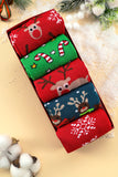 Fiery Red 5 Pairs/Set Christmas Cartoon Elk Soft Socks Set with Box